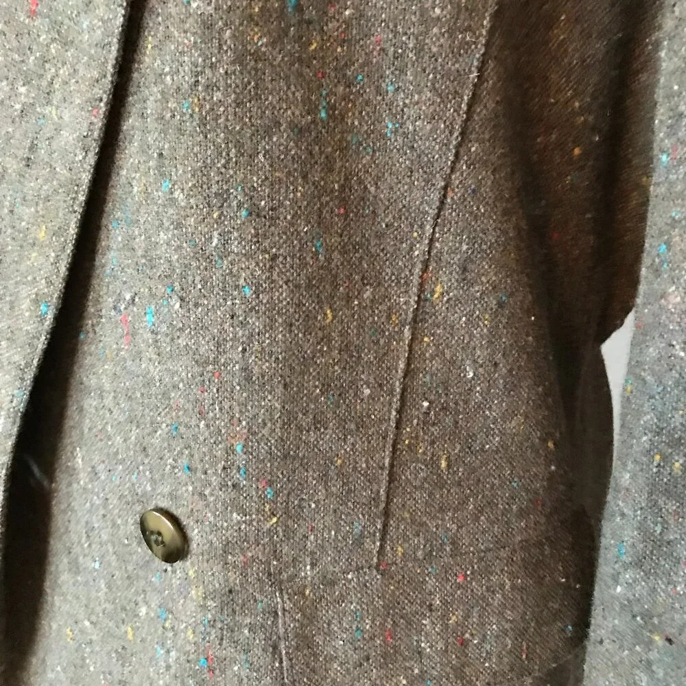 Together Wool Blend Jacket, Vintage 80s Donegal Tweed Tan Brown Blazer 12M
